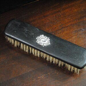 Antique Real Ebony Wood Coat Brush Made in France with Silver Cartouche